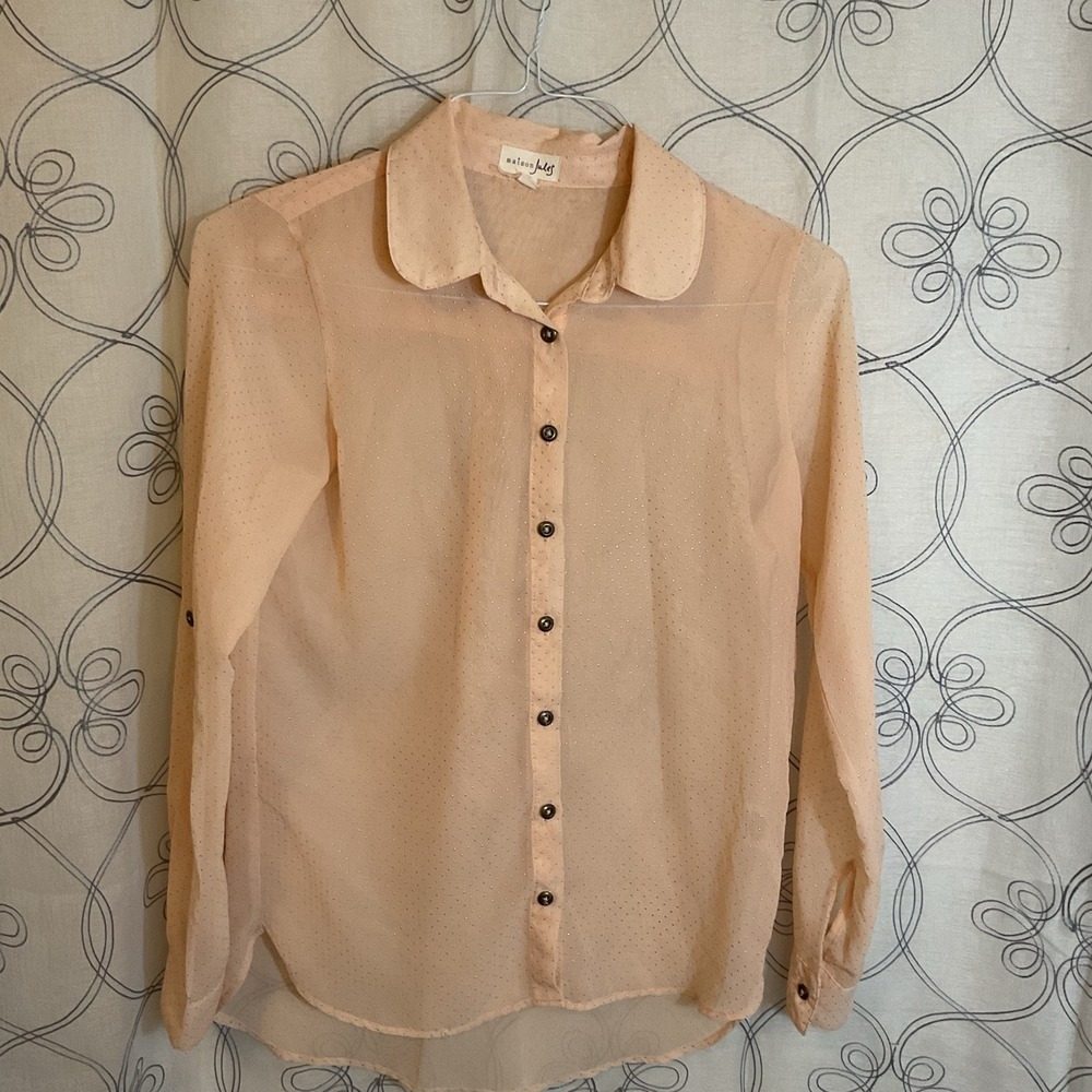 Women's Madison Jules Peach Gold Dots Long Sleeve Sheer Tops‎ Size Small